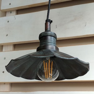 Petite suspension, cuivre oxydé, suspension industrielle vintage, plafonnier, lustre industriel, abat-jour en cuivre