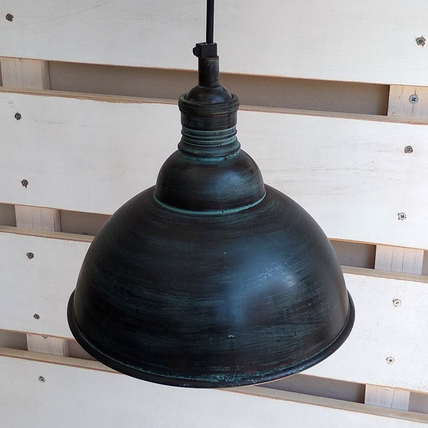 Oxidized Copper Pendant Light: Vintage Industrial Style, Green Patina