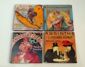 Wooden Coasters Vintage French Posters Set Of 4 Pieces, Birthday Gift For Friend, Wood Coasters, Coffee Coasters, Tea Coasters, Belle Epoque