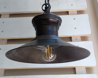 Lampada a sospensione in rame, Rame ossidato, Lampada a sospensione industriale vintage, Lampada da soffitto, Lampadario industriale, Lampada a sospensione con paralume in rame