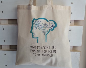 Tote Bag Ancient Greek Design With Quote, Canvas Book Bag