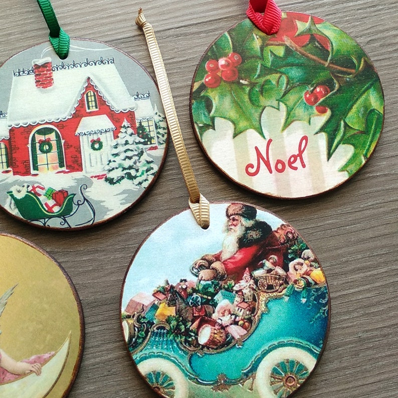 Christmas Ornaments Made From Old Christmas Cards Vintage Etsy