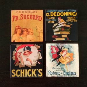 Posavasos de madera Vintage French Posters Set de 4 piezas, regalo de cumpleaños para un amigo, cartel Belle Epoque