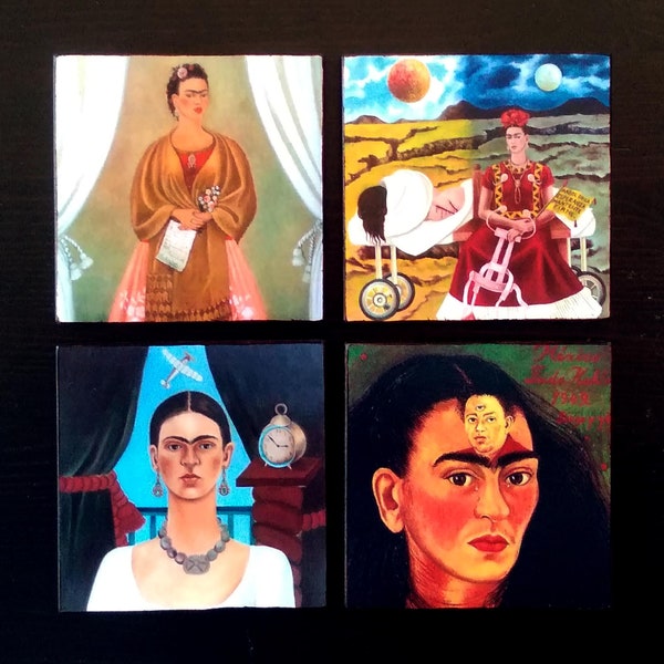 Coasters Frida Kahlo set of 4 pieces, Gift for her birthday, Famous art prints