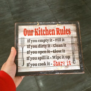 Kitchen Rules Sign, Funny Kitchen Sign, Cooking Gift For Mom, Our Kitchen Rules