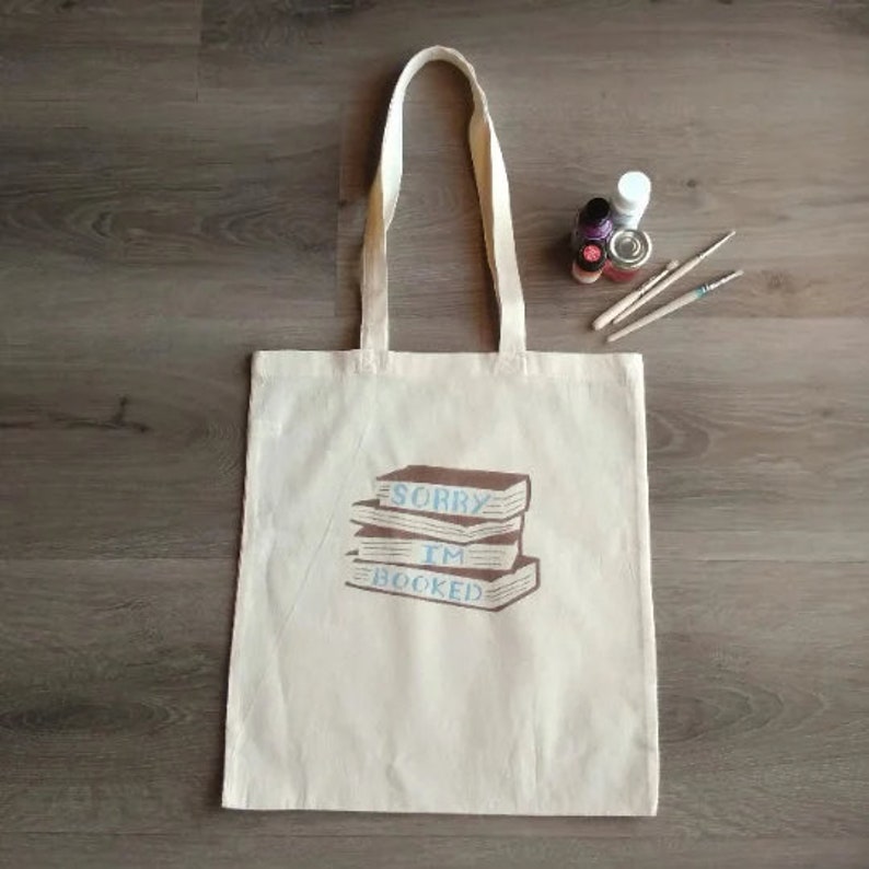 Sac de livre Désolé, je suis réservé, cadeau pour ami, sac en toile avec citation, sac à bandoulière pour livres, art au pochoir image 9