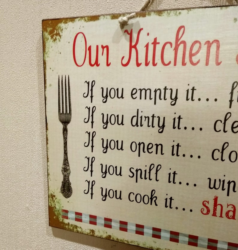 Funny Kitchen Sign Our Kitchen Rules Housewarming Gift Wall Etsy