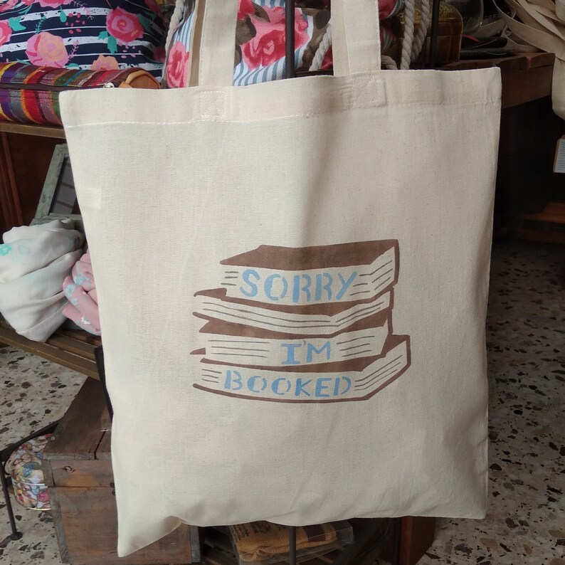 Sac de livre Désolé, je suis réservé, cadeau pour ami, sac en toile avec citation, sac à bandoulière pour livres, art au pochoir image 3