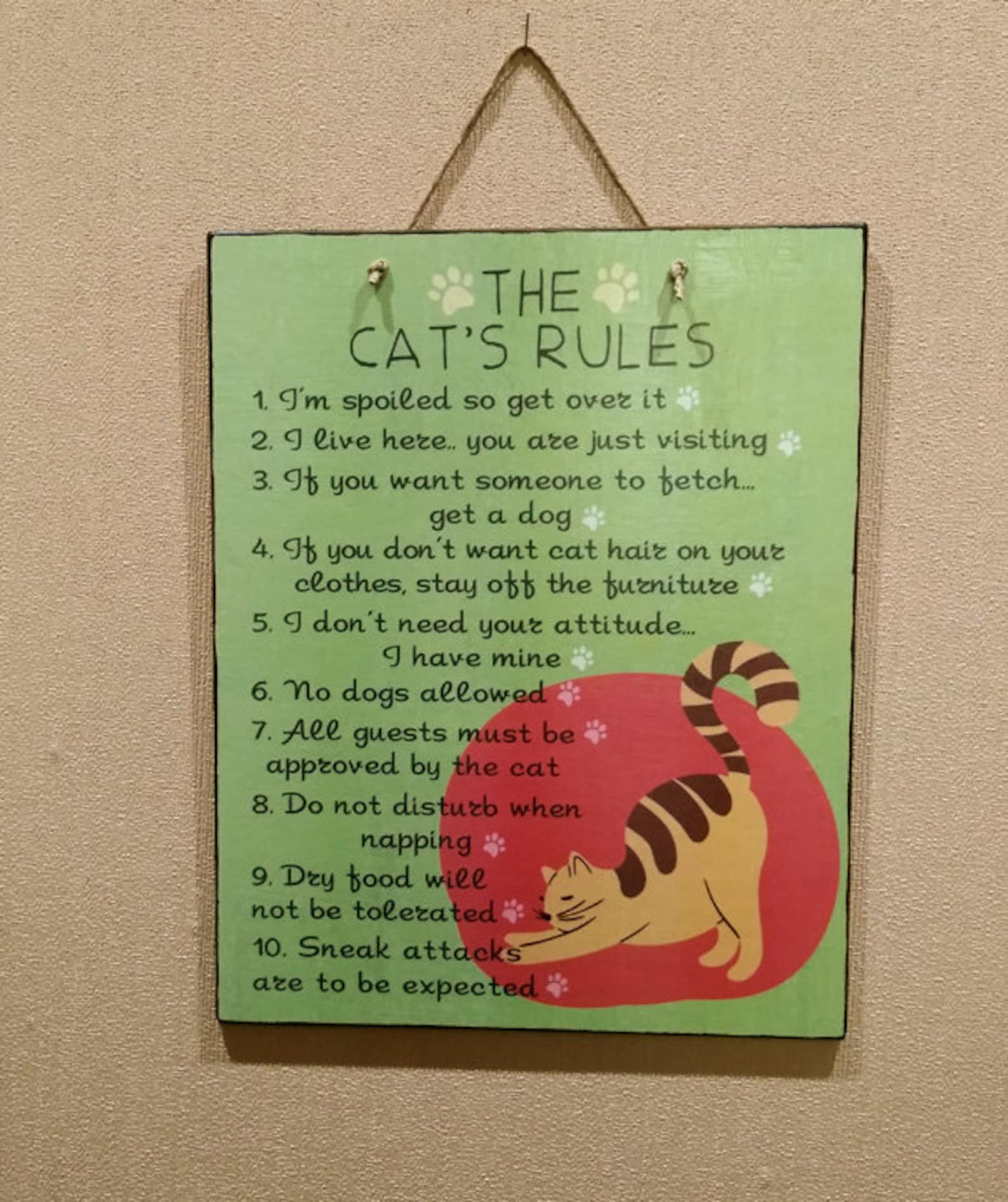 Cat Sign the Cat's Rules Gift for Friend Wooden Signs Etsy