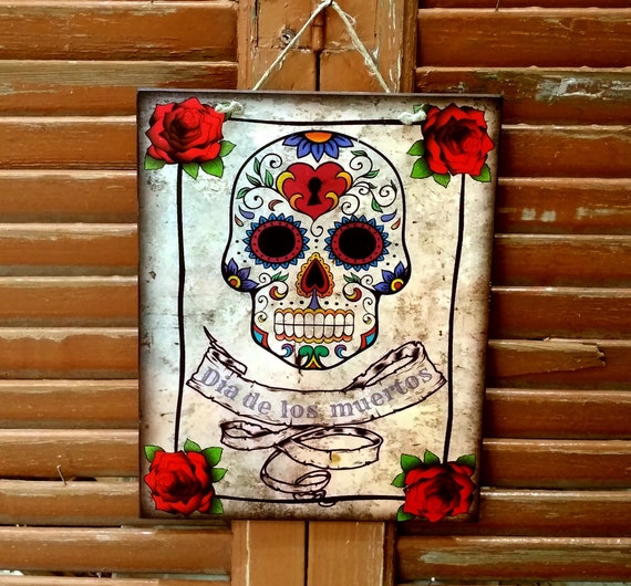 Dia De Los Muertos Wooden Sign With Skull Design Birthday | Etsy