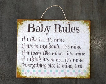 Baby Shower Sign Baby Rules, New Born Gift, Girly Room Decor, Boys Room