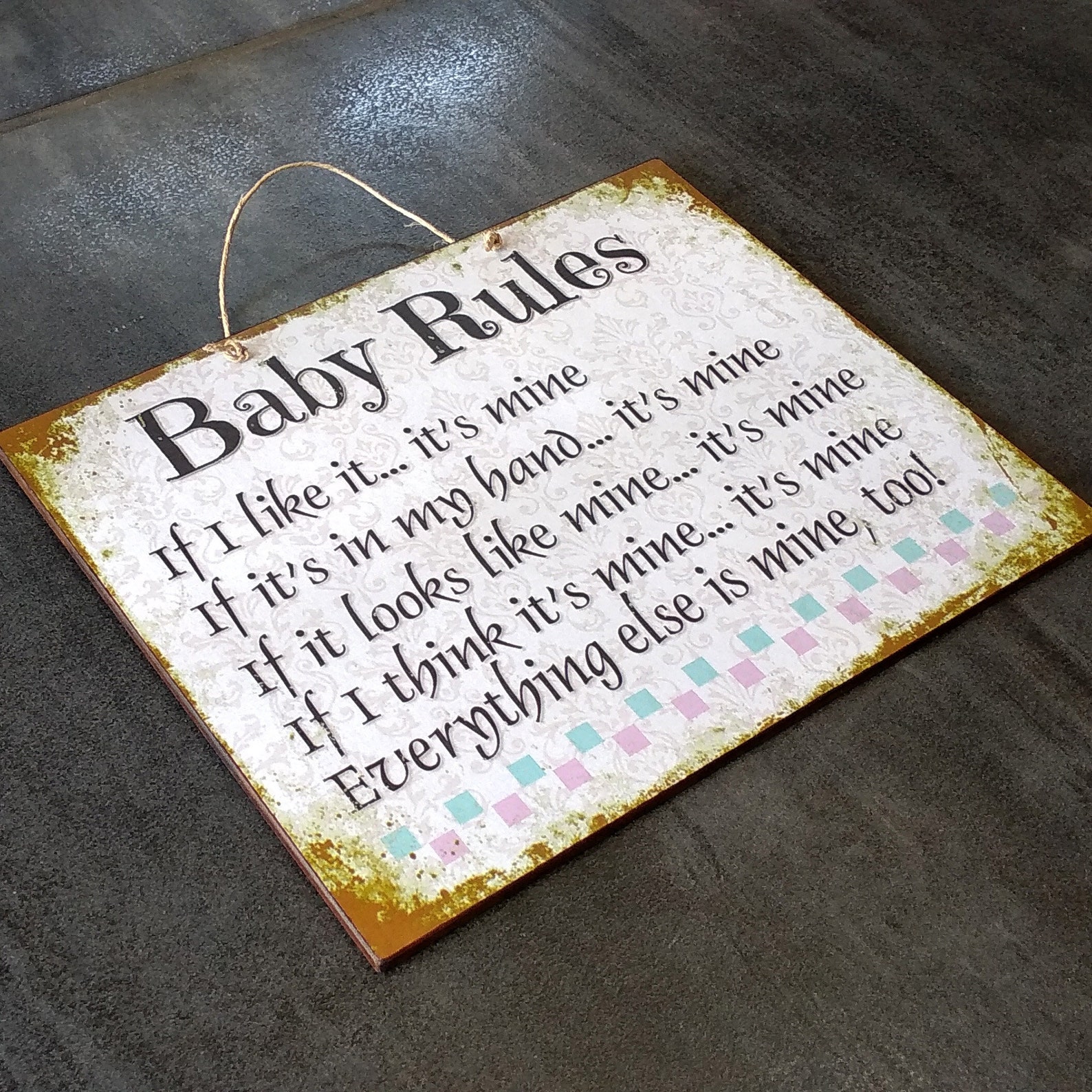Baby Shower Gift Sign Baby Rules New Born Gift Girly Room Etsy