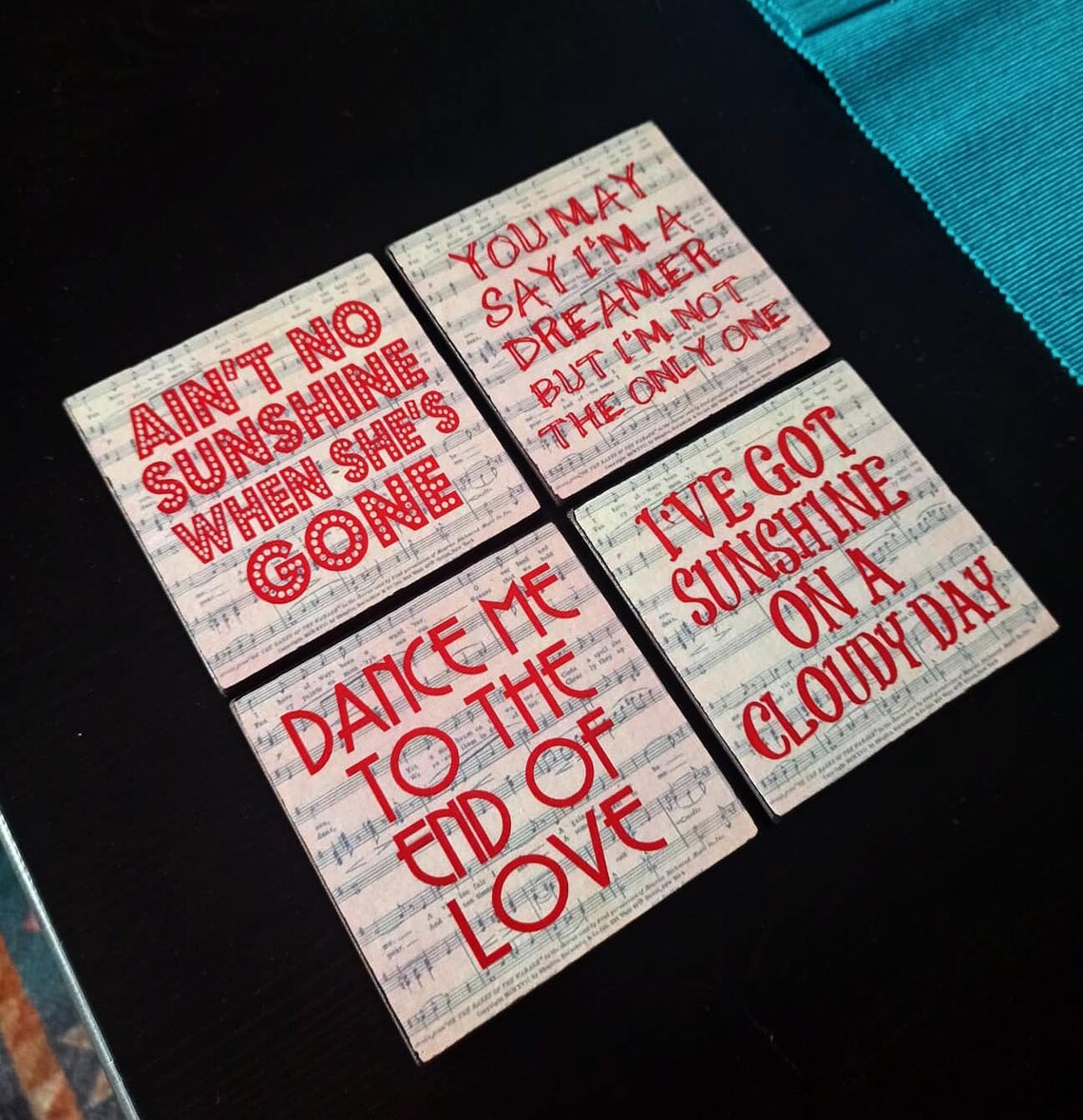 Song Lyrics Wooden Coasters Set Of 4 Pieces Leonard Cohen Etsy
