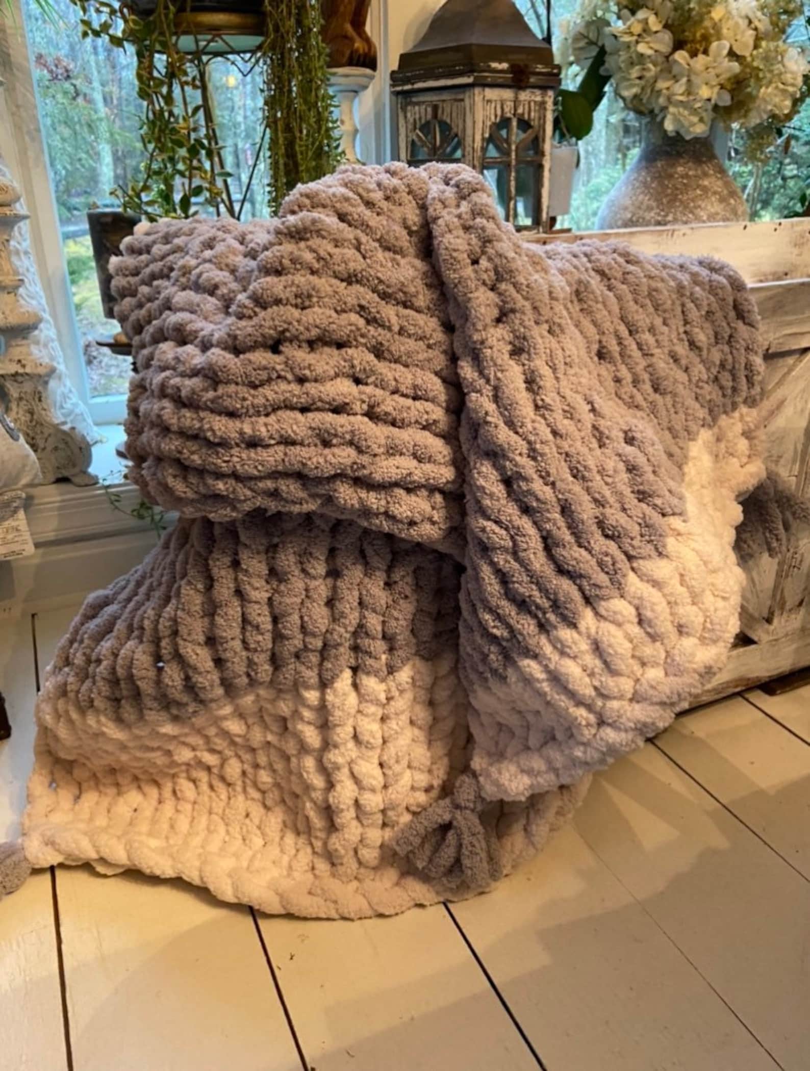 Large Chunky Cozy Hand Knit Chenille Throw Blankets Giant Etsy UK