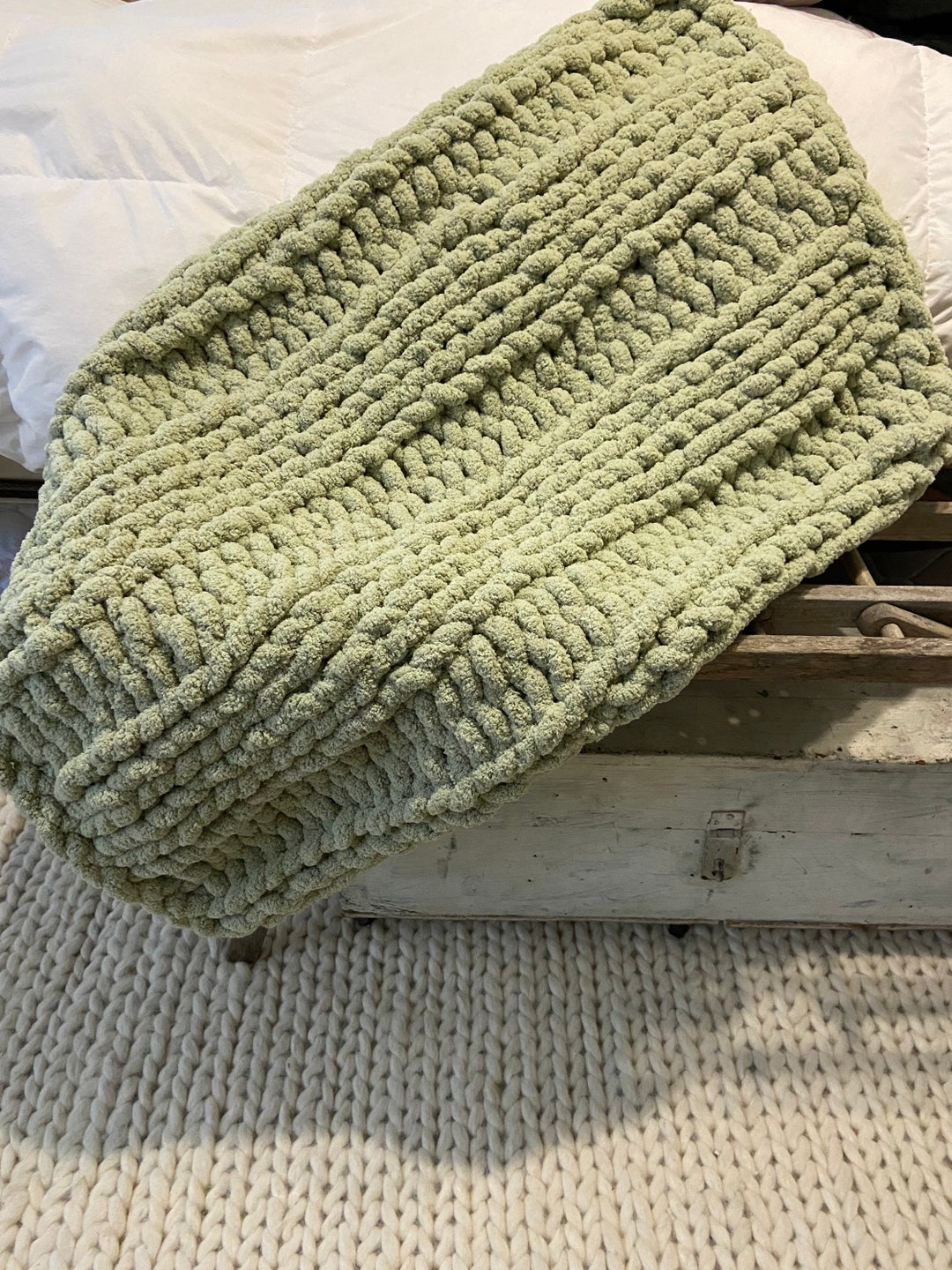 Chunky Yarn Hand Knit Throw Chunky Yarn Afghan Jumbo Soft Etsy