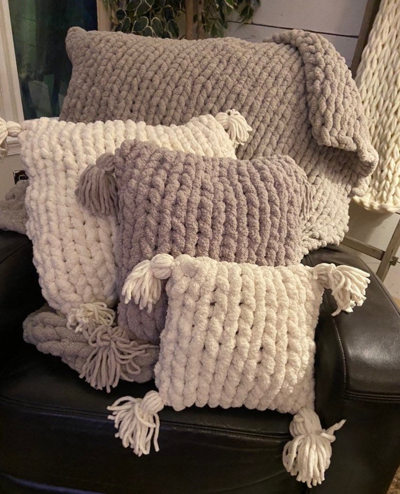 Cozy Chunky Yarn Pillows Tassels. Handmade. 3 Sizes. Choose Etsy