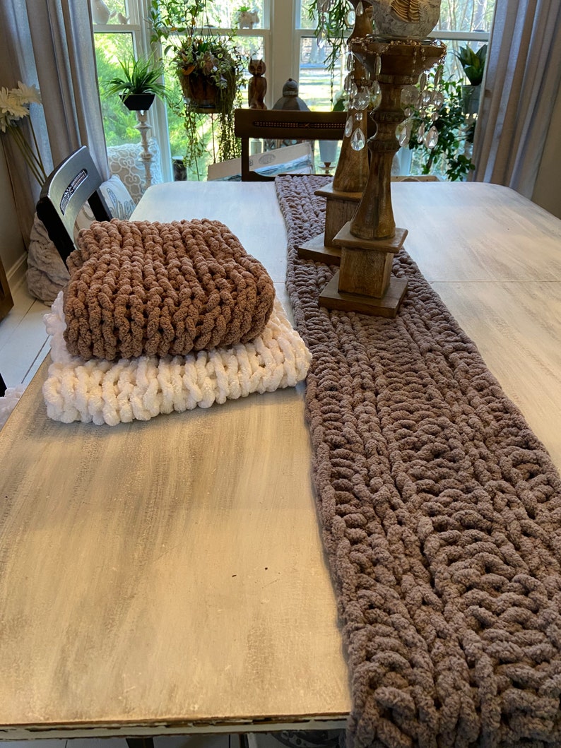 Table Runner. Unique Chunky Yarn Handmade. Perfect for Etsy