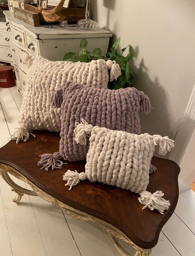 Cozy Chunky Yarn Pillows Tassels. Handmade. 3 Sizes. Choose Etsy