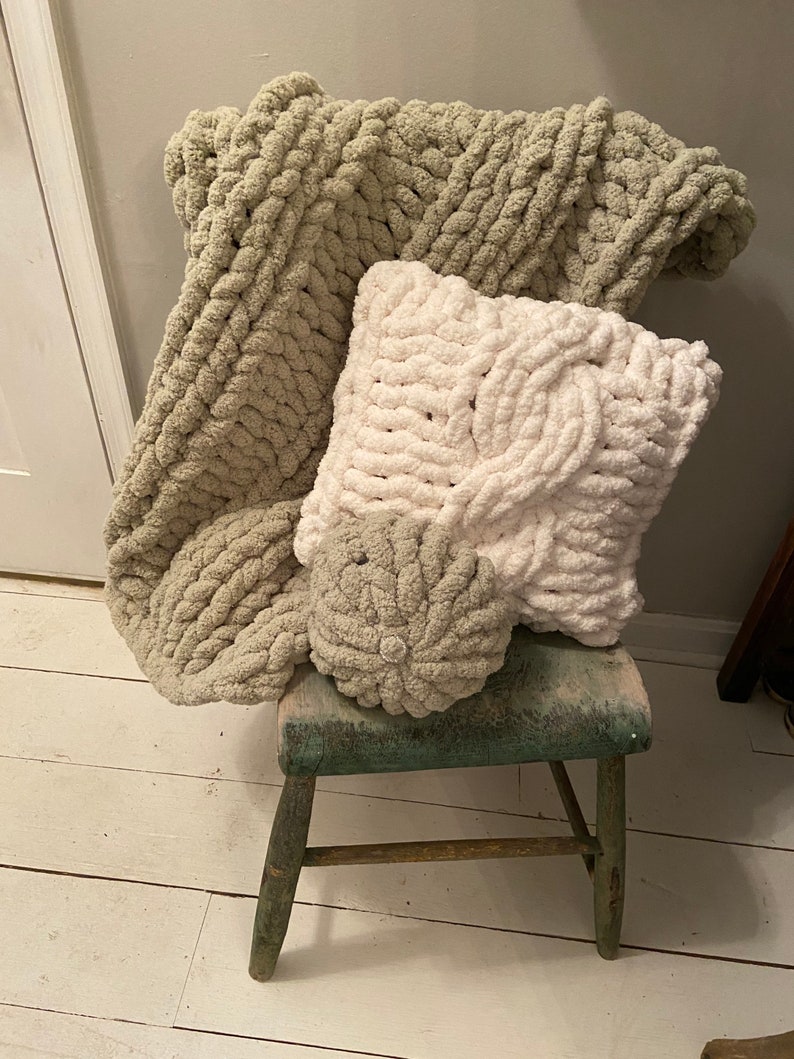 Chunky Yarn Hand Knit Throw Chunky Yarn Afghan Jumbo Soft Etsy