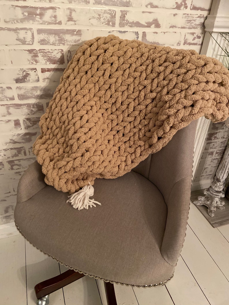 Chunky Jumbo Yarn Chenille Blanket Throw Handmade Soft Cozy Etsy