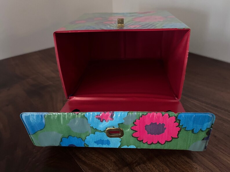Retro Floral Index Card Box With Handle Etsy