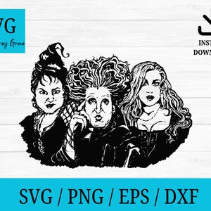 Sanderson systrar silhuett svg, hokus pokus svg, sanderson systrar svg, klippfiler för Cricut silhuett png, eps, halloween png