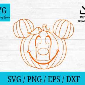 Calabaza de Mickey Mouse SVG, Halloween SVG, archivos de corte para Cricut Silhouette, DXF, PNG, EPS, SVG. ¡DESCARGA INSTANTÁNEA!
