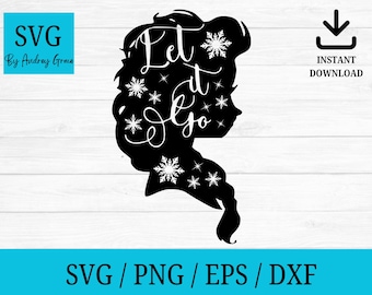 Elsa Silhouette head - Frozen - Digital Download, Instant Download, svg, dxf, eps & png files included! Digital Download
