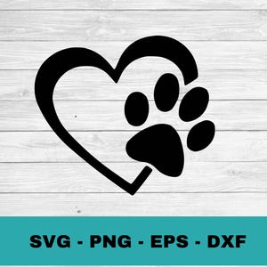 Hond poot hart afdruk svg, poot afdruk svg, hond poot svg, hond svg, snijbestanden voor cricut silhouette, png, dxf, eps, svg, Instant Download