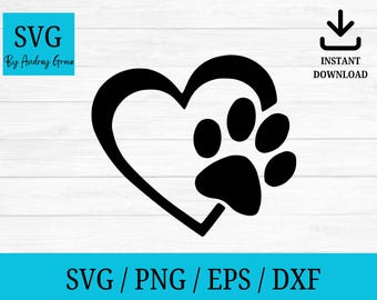 Dog paw heart print svg, paw print svg, dog paw svg, dog svg, cutting files for cricut silhouette, png, dxf, eps, svg, Instant Download