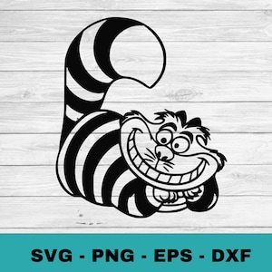 Chat du Cheshire Cat Bundle fichier SVG découpé au laser, fichier numérique à télécharger Alice au pays des merveilles - svg, dxf, pdf et png Cheshire grin - chaton