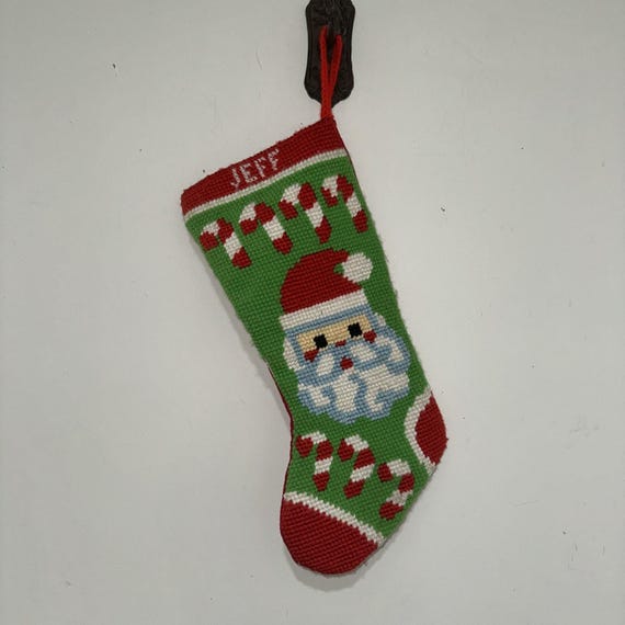 ヴィンテージ ストッキング サンタ ニードルポイント クリスマス