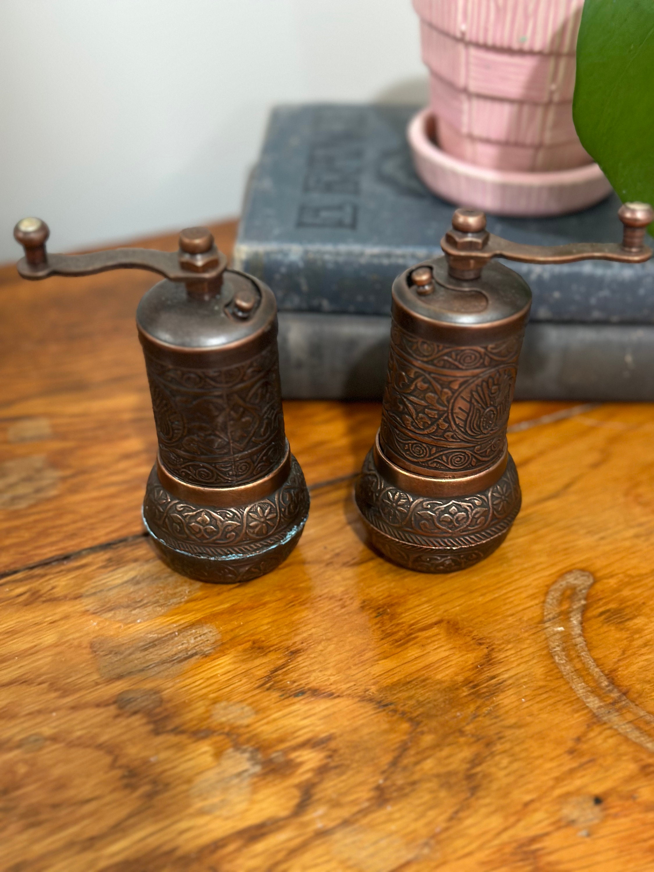 European Brass Pepper and Salt Spice Mills - Pair