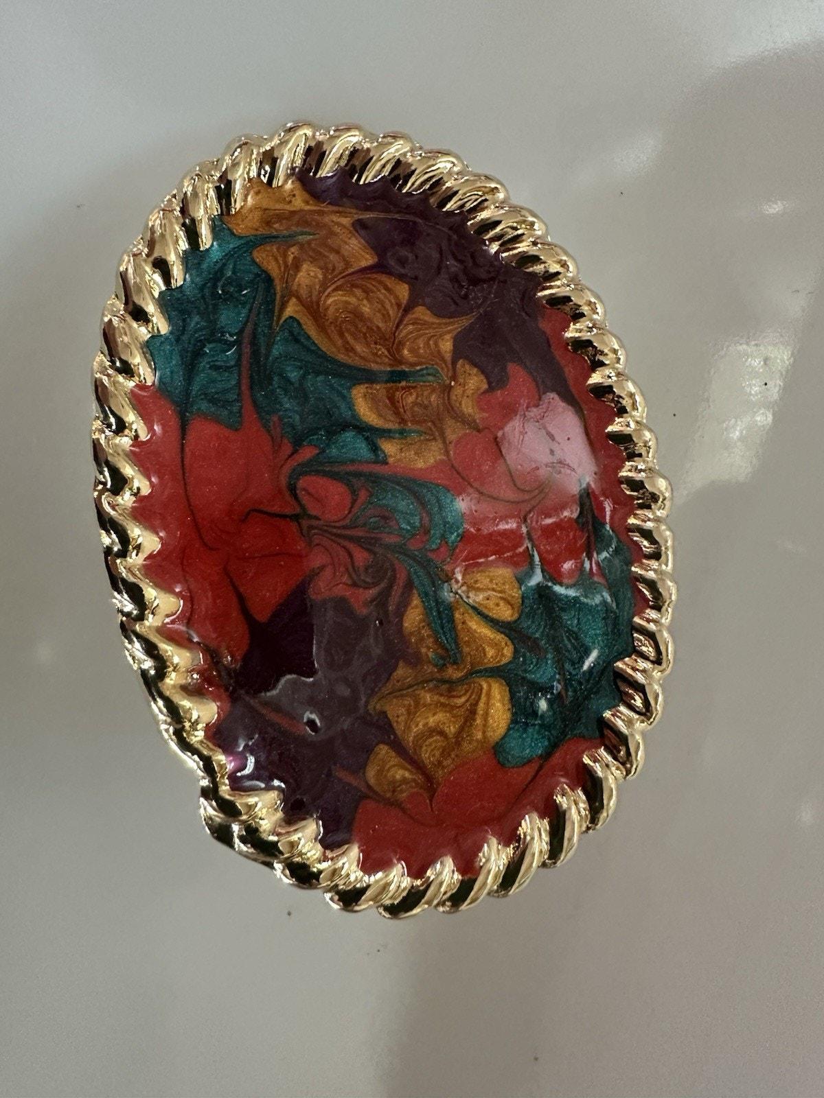Motion East Gold Tone Vintage Colorful Enamel Swirl Cinch  display picture 2