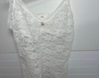 Victoria Secret Angels White Lace Camisole Sheer Spaghetti Straps Top Size Large