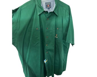 Vintage Chaps Ralph Lauren Cotton Green Button Down Short Sleeve