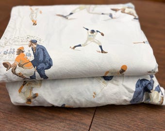 Pottery Barn Kids Vintage Baseball Hoeslaken en plat laken van biologisch katoen, Queen