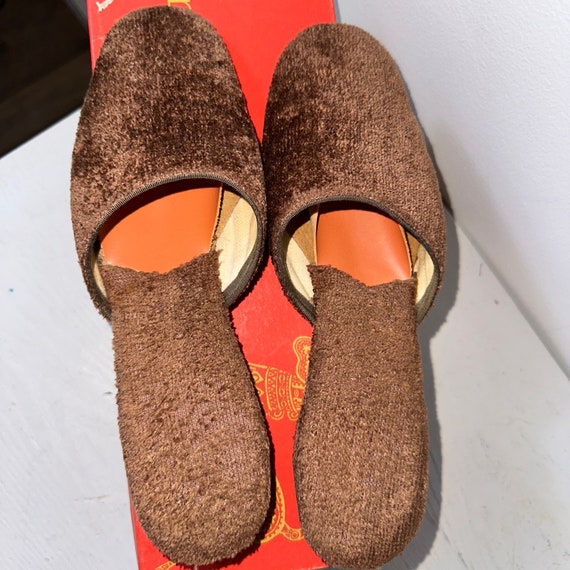 Vintage Merry Mules by Beacon Brown Terry Cloth Slippers With Heel
