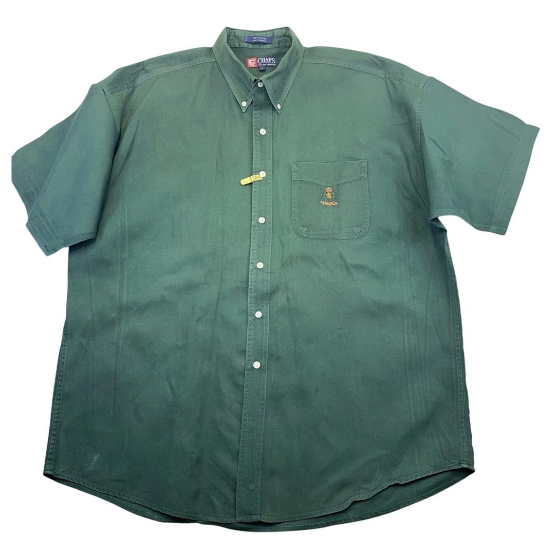 Vintage Chaps Ralph Lauren Cotton Green Button Down Short Sleeve