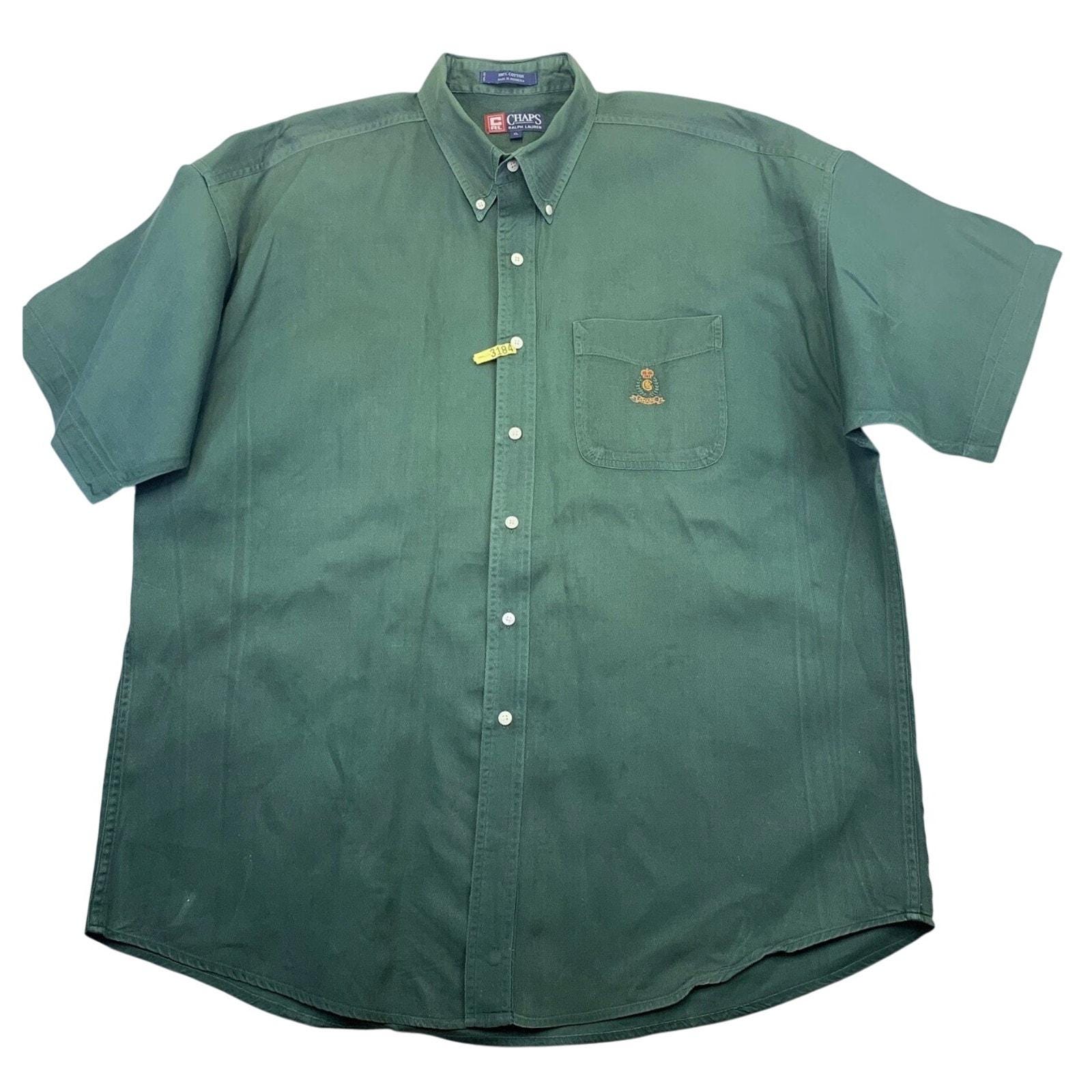 Vintage Chaps Ralph Lauren Cotton Green Button Down Short Sleeve