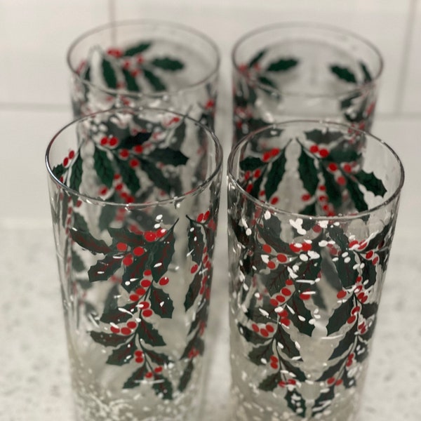Glass Snowy Holly Glasses Etsy