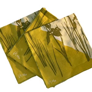 Vintage Set Of 3 Signed Vera Neumann Floral Abstract Mod 70s Green Cloth Napkins
