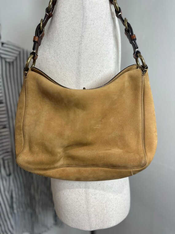 Coach Vintage Turn Lock Beige Suede Shoulder Bag W/leather Trim