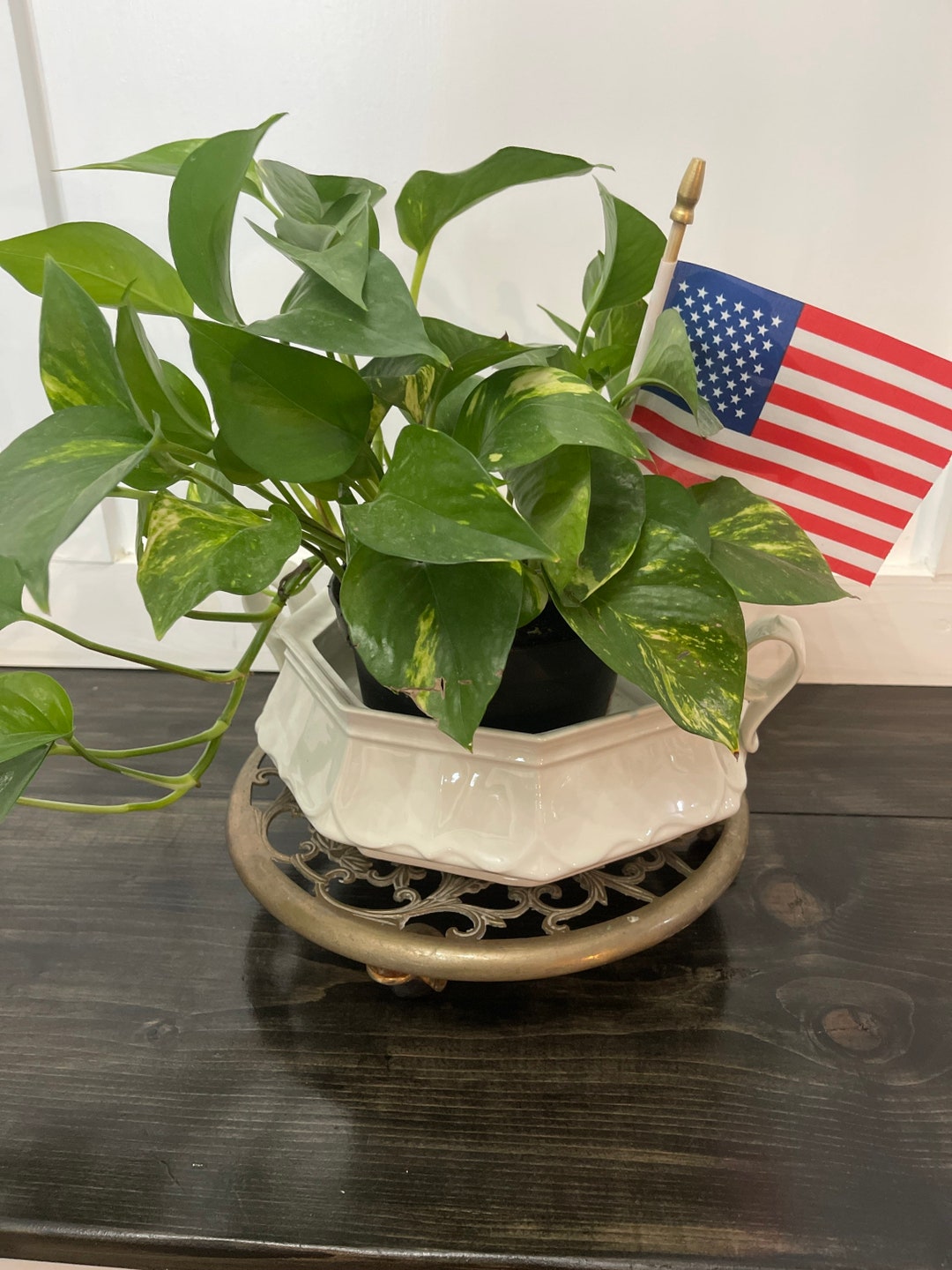 Brass Rolling Plant Stand Antique Filigree Wheels Plant Stand Etsy