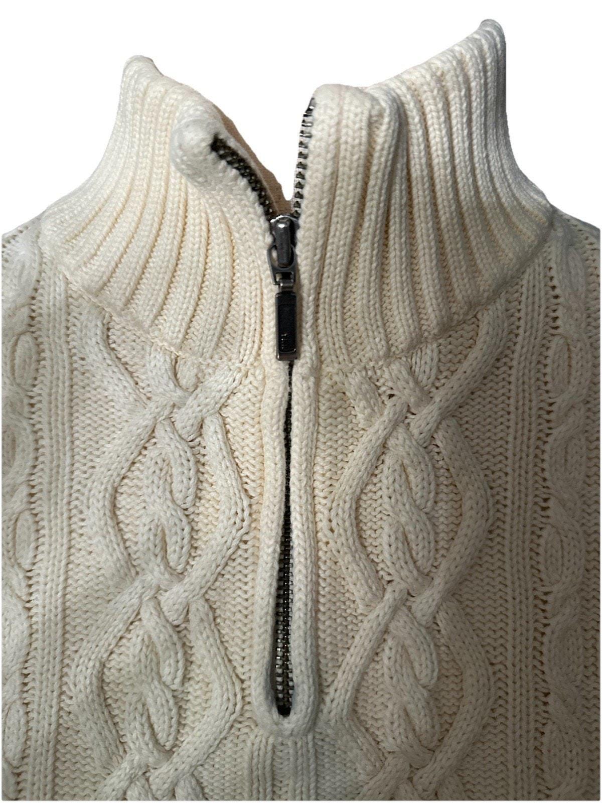 Vintage 80s LANDS END Fisherman Cable Knit Nautical Cream Pull 
