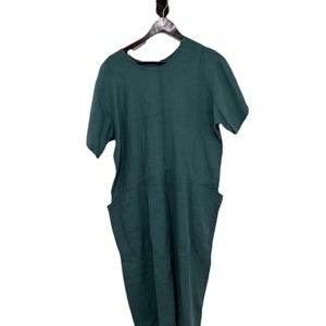 VTG FLAX Jeanne Englehart Linen Lagenlook Cottagecore Teal Maxi Dress Size M
