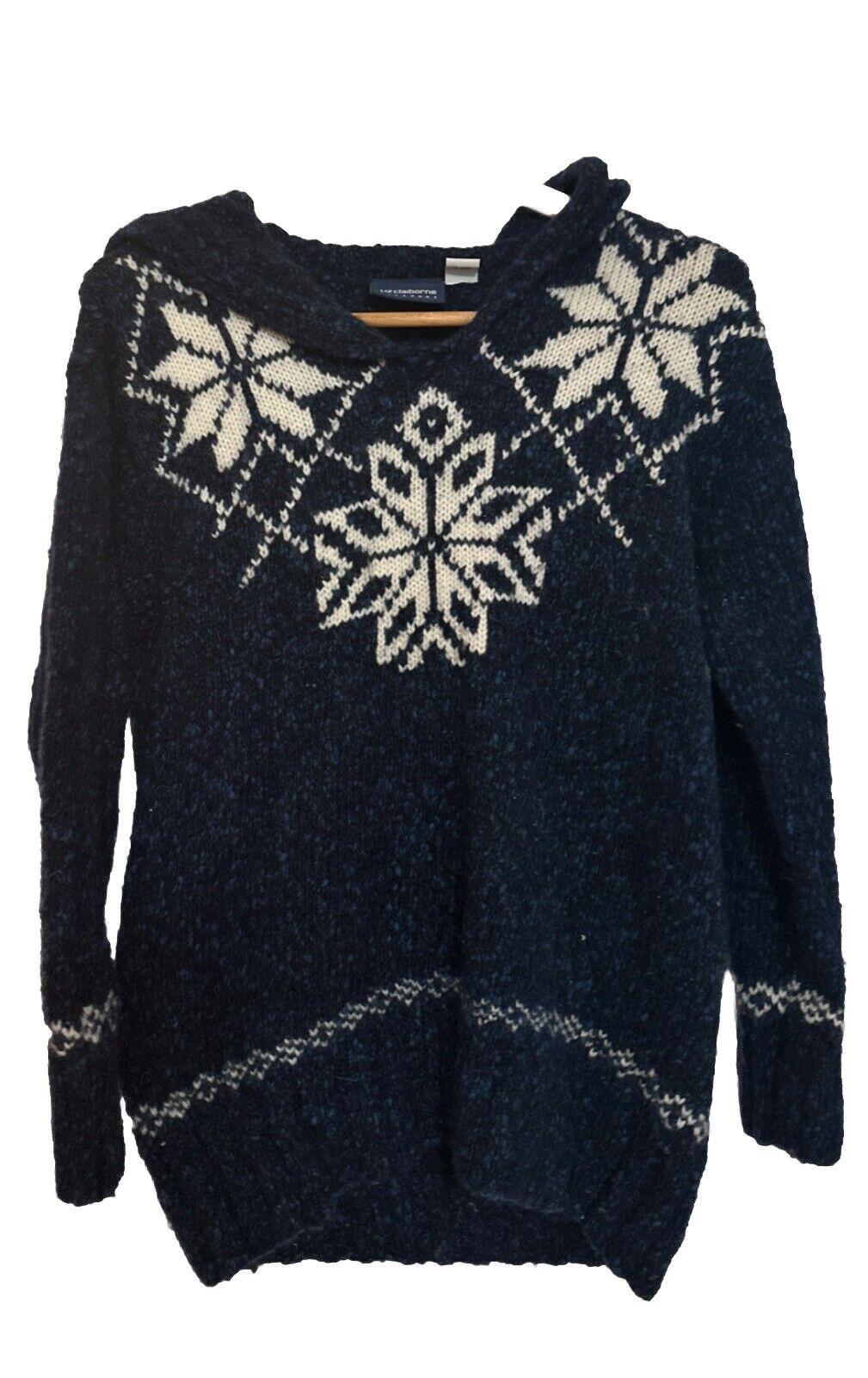 Pull Col Bijou Liz Claiborne En Laine Mérinos - Bleu Marine Taille M - Occasion Excellent état