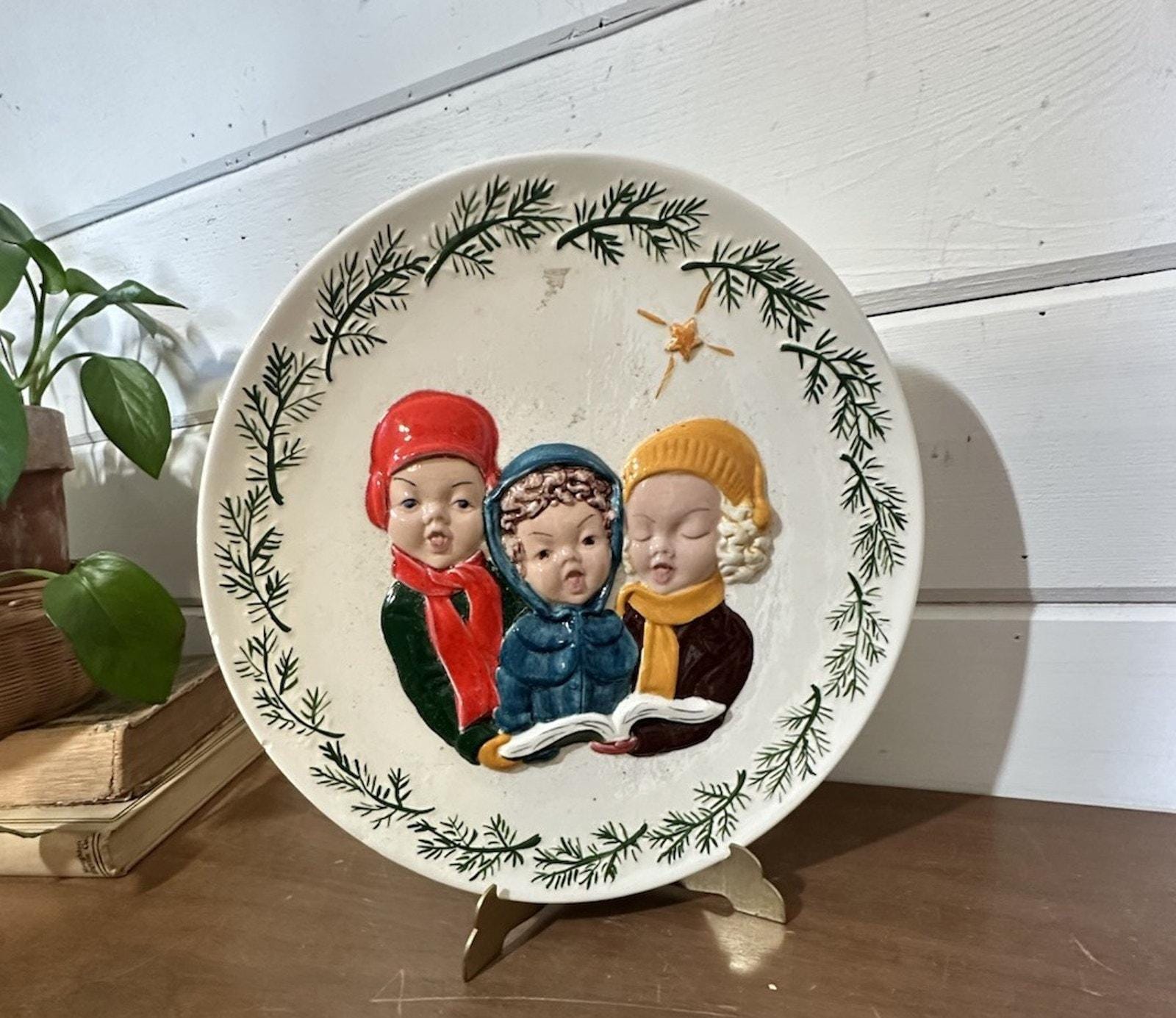 Vintage Holland Mold Christmas Plate 3D Carolers Hand Painted