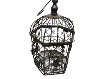 Jaula de pájaros de metal rústica, decoración de alambre de metal, estilo nostálgico para bodas