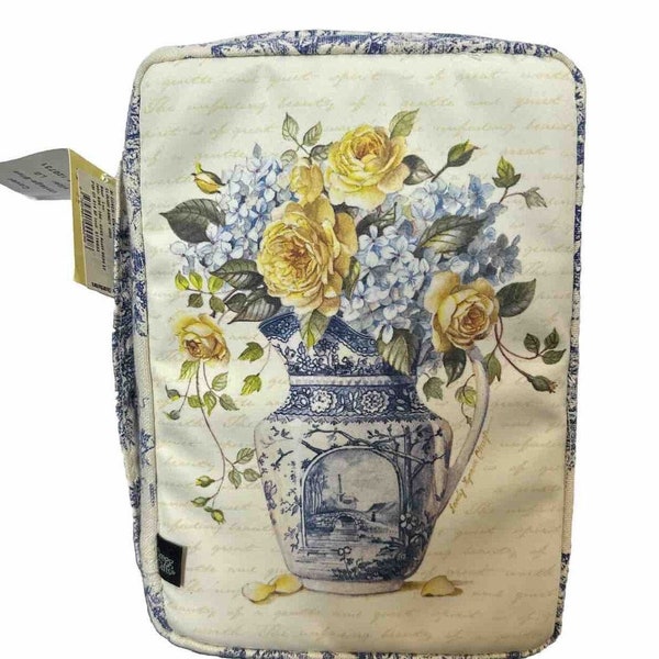 Sandy Clough Vintage Blue Toile Shabby Chic Large Bible Cover NWT